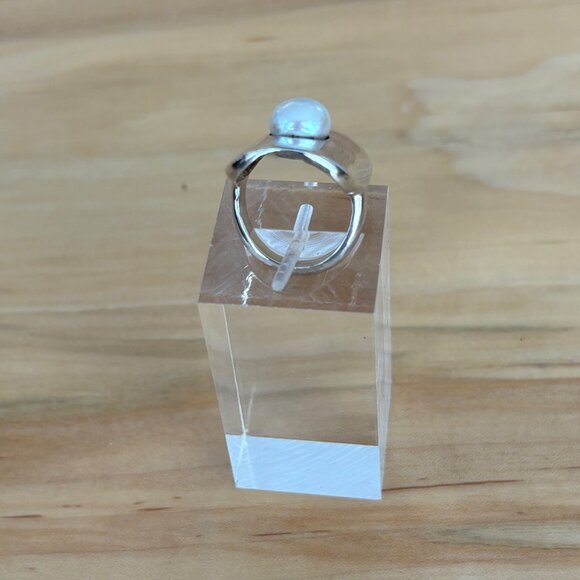 Sterling Silver & Freshwater White Pearl Sheild Style Ring Size 5 3/4 - Picture 5 of 9